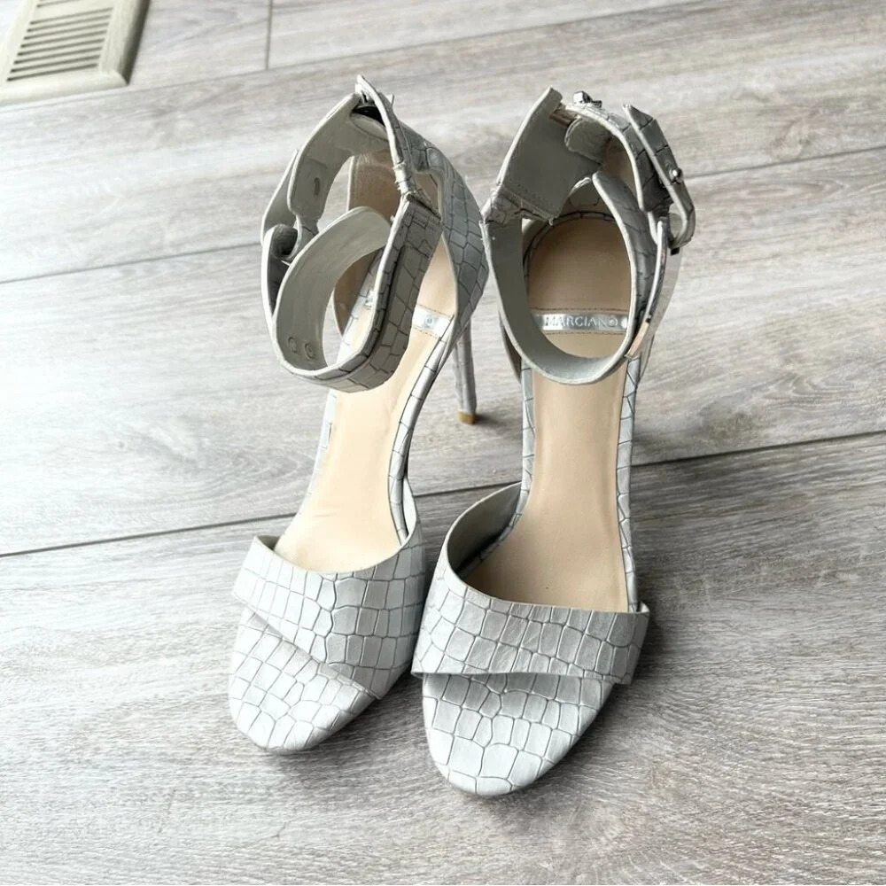 GUESS by Marciano Silver Croc Print Stiletto Heels All Leather
